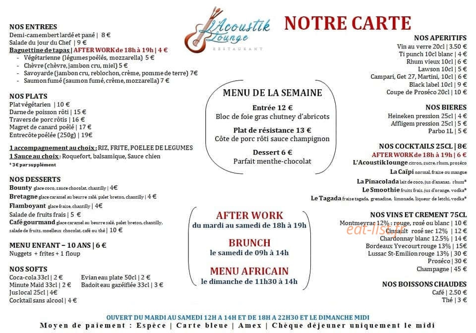 L'Acoustik Lounge — carte page 1