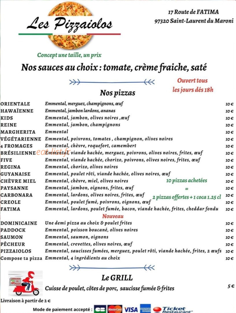 Les pizzaiolos — carte page 1