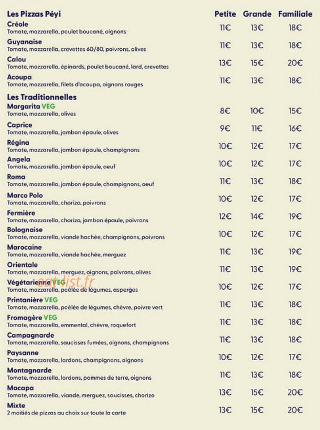 Pizzeria Petit Bateau — carte page 1