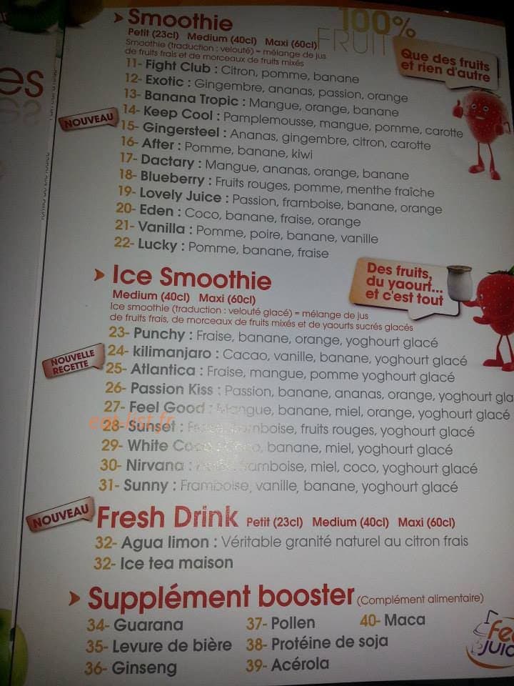 Feel Juice — carte page 2