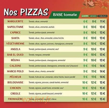 Pizza M. Matoury — carte page 1
