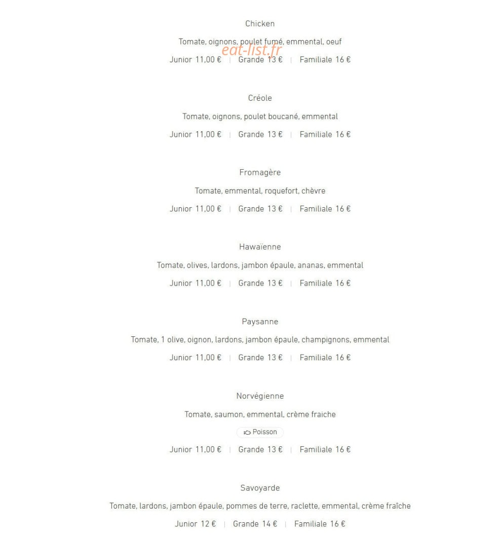 Carte et menu de Pizza M. Matoury à Matoury — Pizzas base tomate