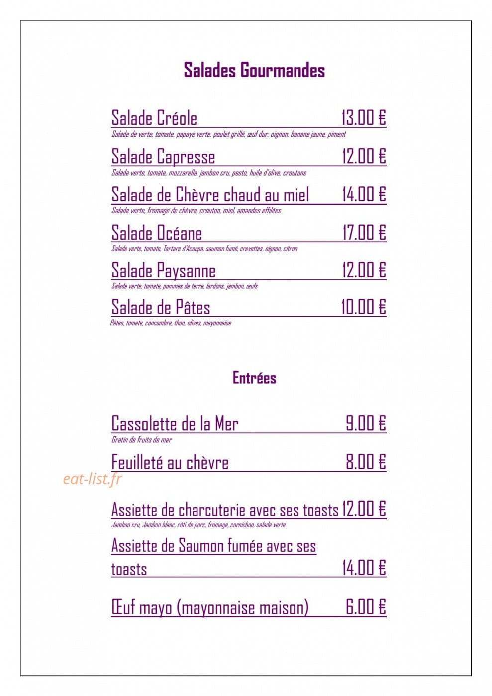Plaza Café — carte page 1