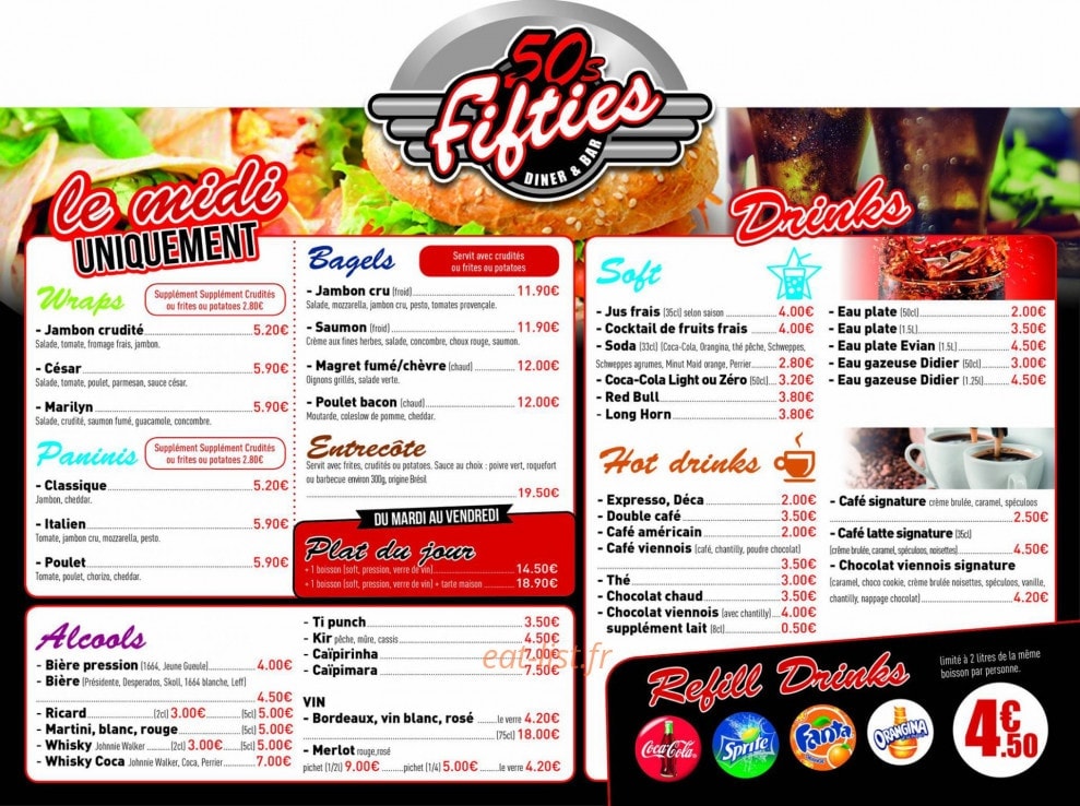 Fifties Diner Bar — carte page 1