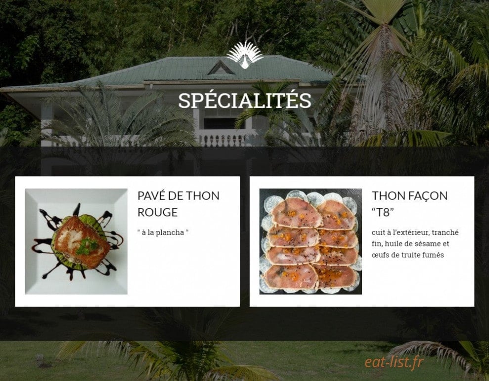 Carte et menu de La belle Amédée à Remire Montjoly — Spécialités