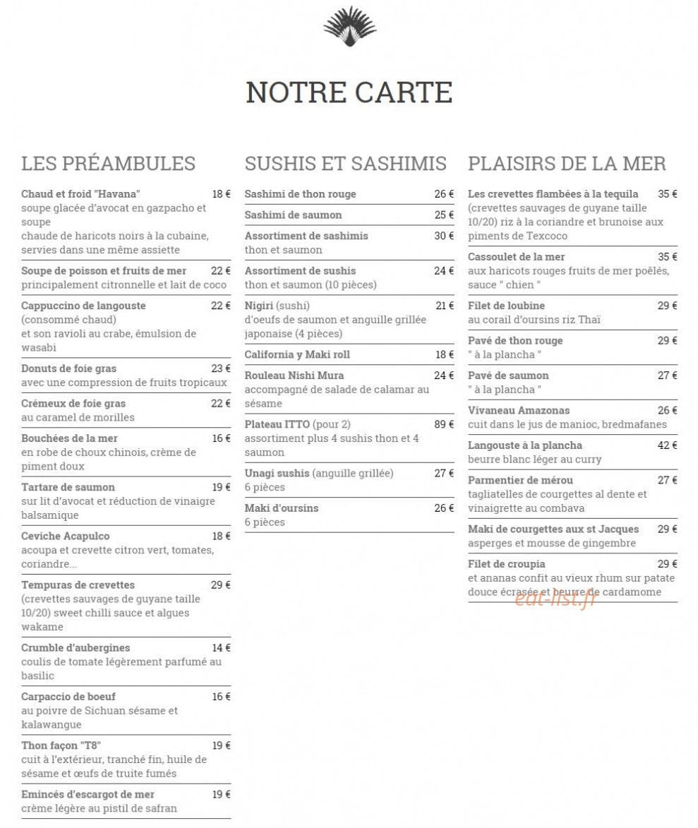 Carte et menu de La belle Amédée à Remire Montjoly — Entrées, sushis, sashimis,....