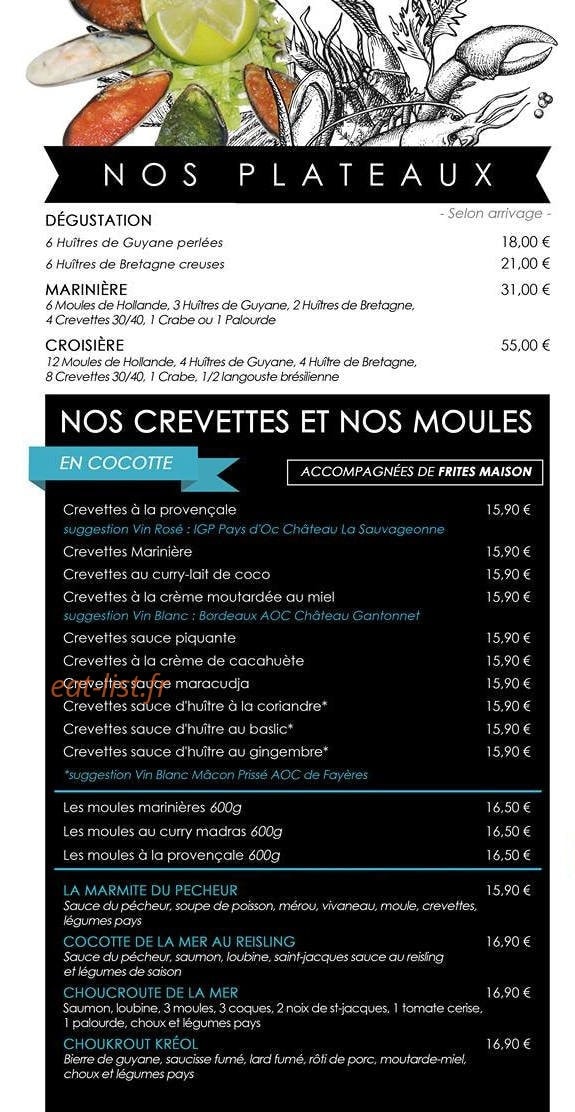 Carte et menu de La Marinière à Remire Montjoly — Les plateaux, crevettes et moules
