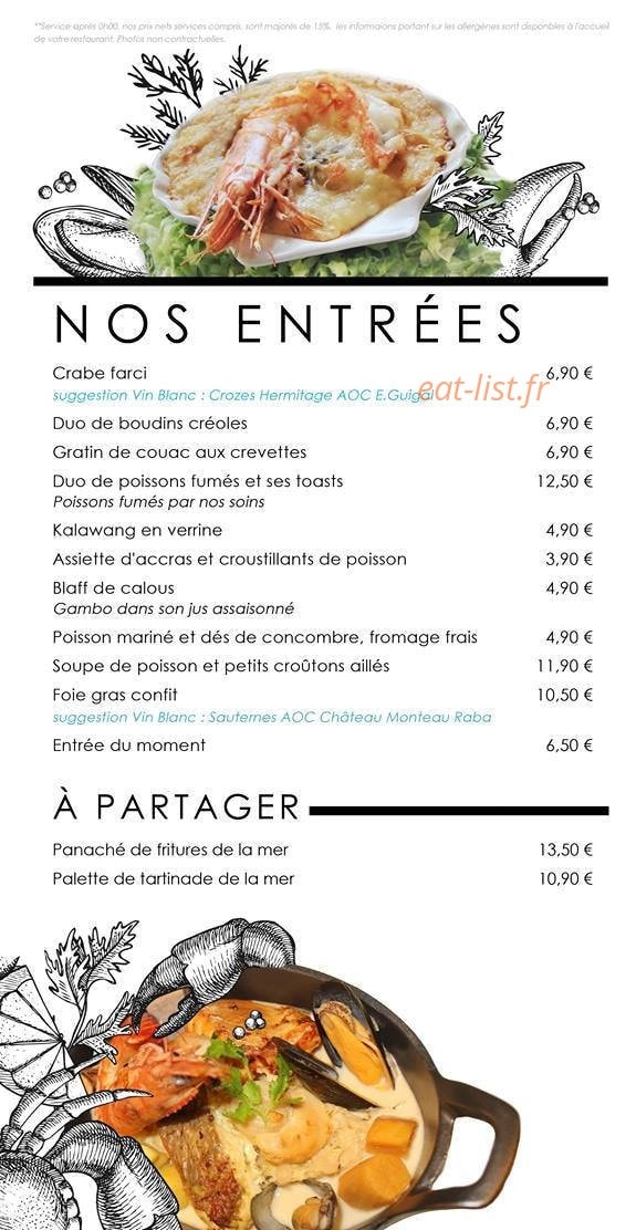 Carte et menu de La Marinière à Remire Montjoly — Les entrées