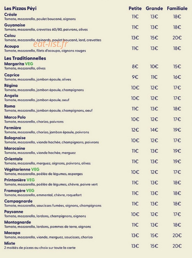 Pizzeria Petit Bateau — carte page 1
