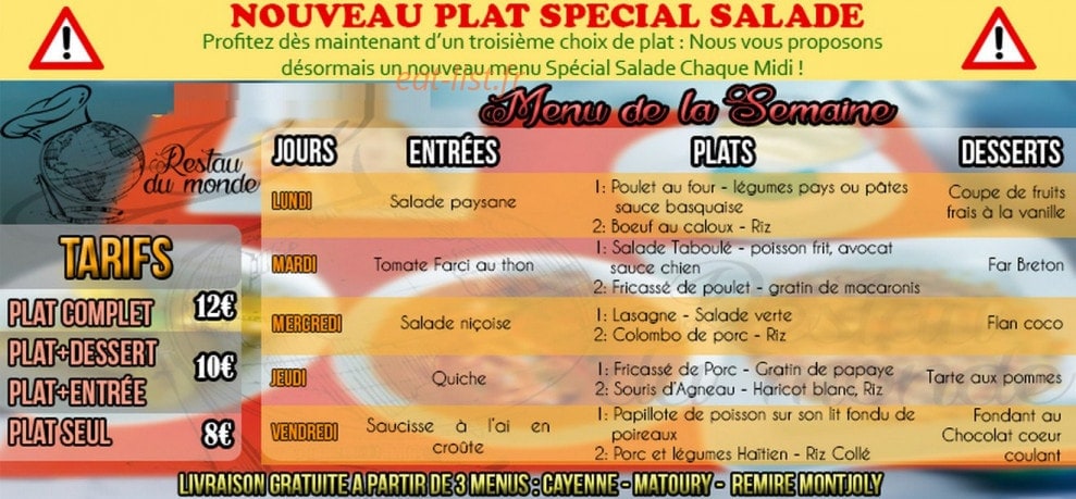 Restau Du Monde — carte page 1