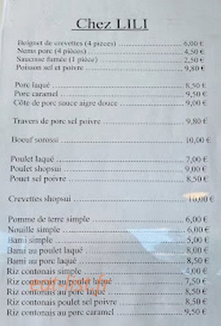 Chez Lili — carte page 1