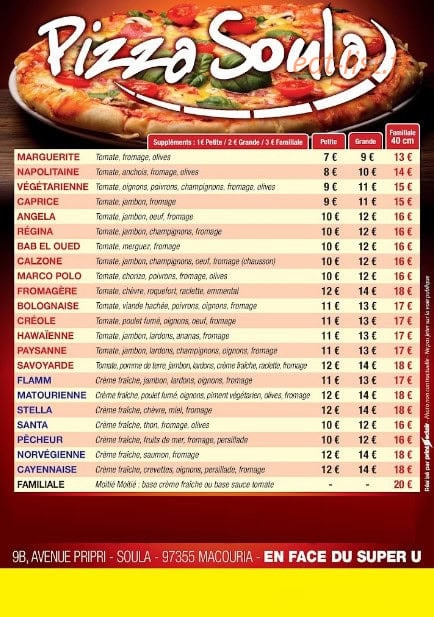 Pizza soula — carte page 1