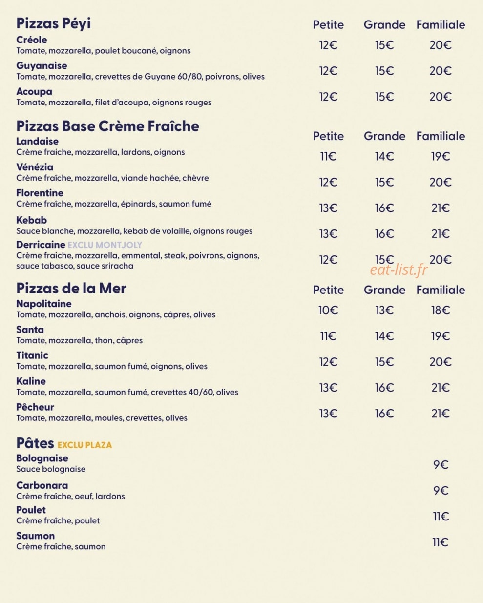 Pizzeria Petit Bateau — carte page 1