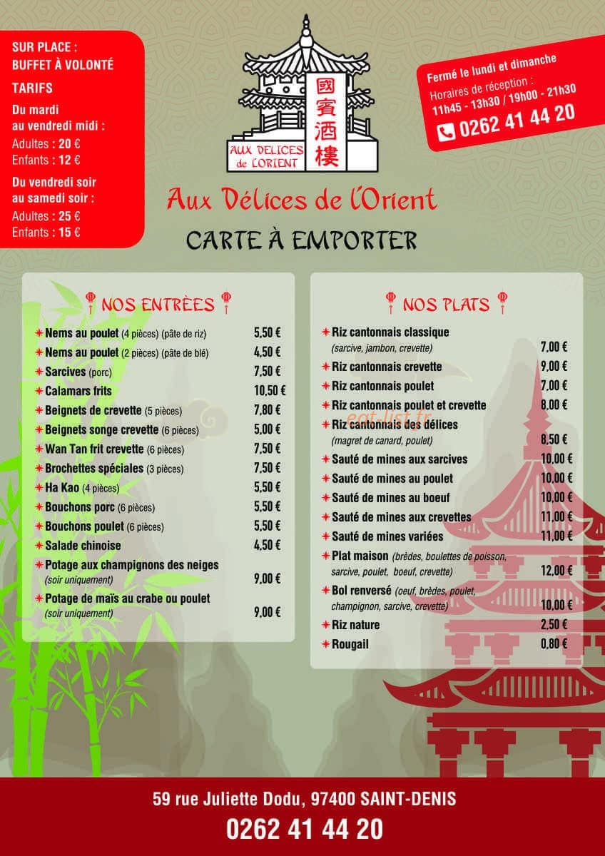 Aux Délices De l'Orient — carte page 1