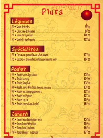 Chez Wang Fu — carte page 3