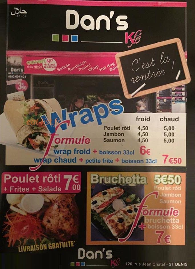 Dan's Kfé — carte page 1