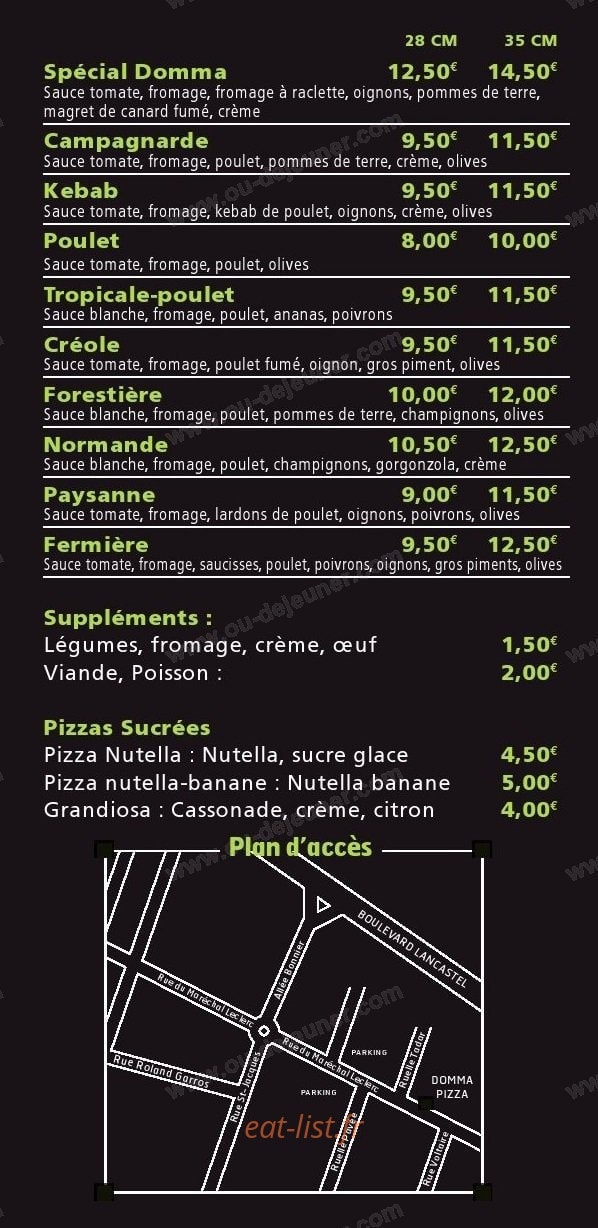 Domma Pizza — carte page 3