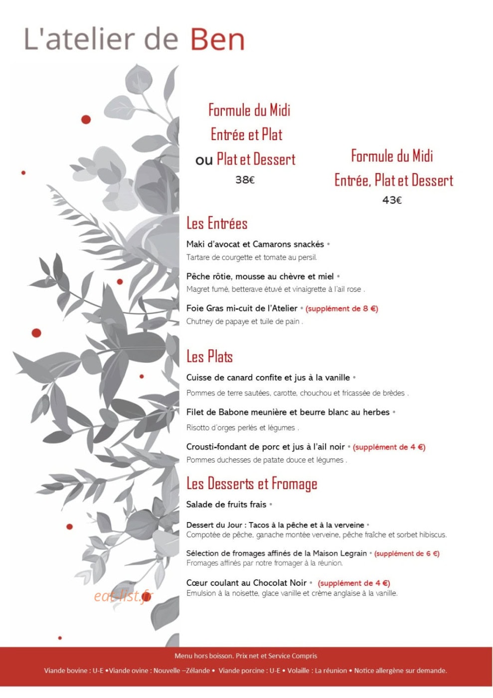 L'Atelier de Ben — carte page 1
