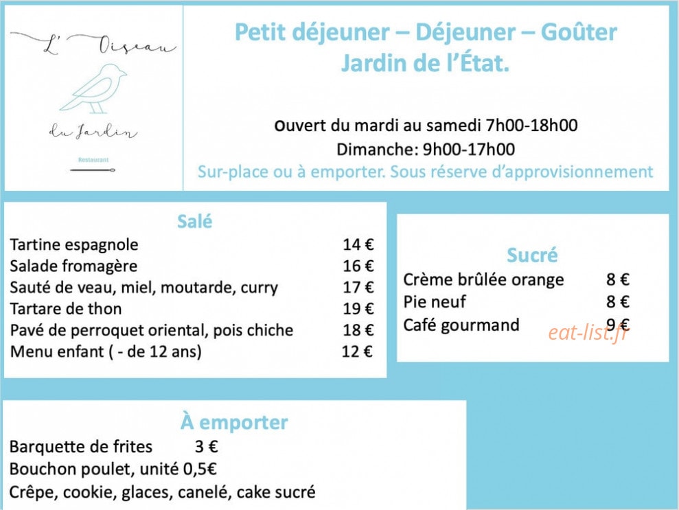 L'Oiseau du Jardin — carte page 1