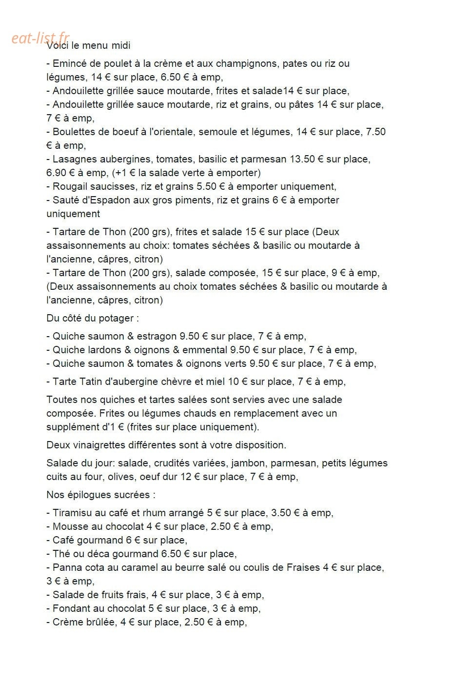 La Page Gourmande — carte page 1