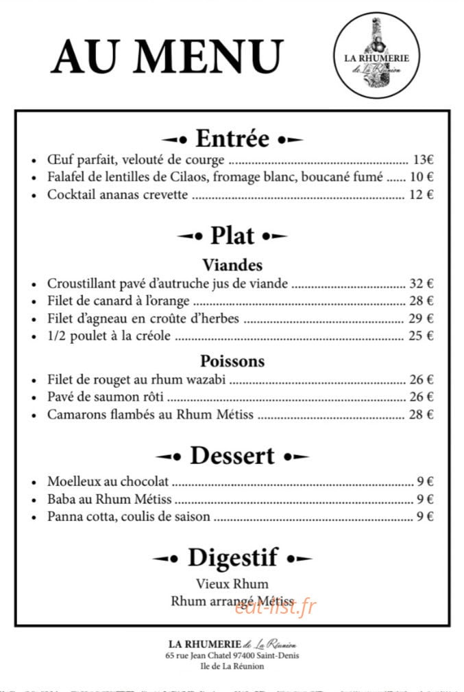 La Rhumerie — carte page 1