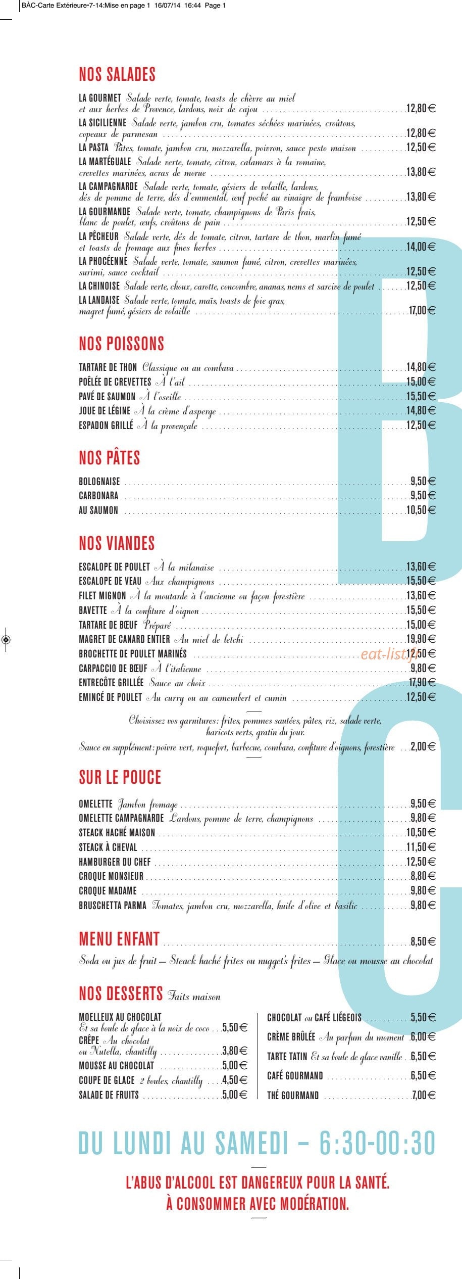 Le Bar à Cas — carte page 1