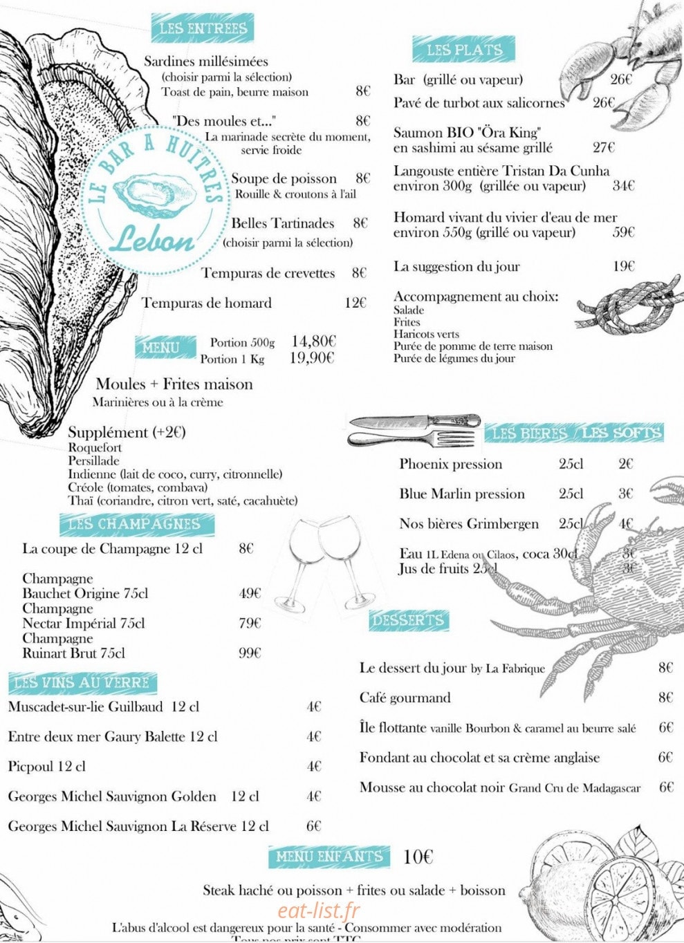 Le Bar à Huîtres — carte page 1