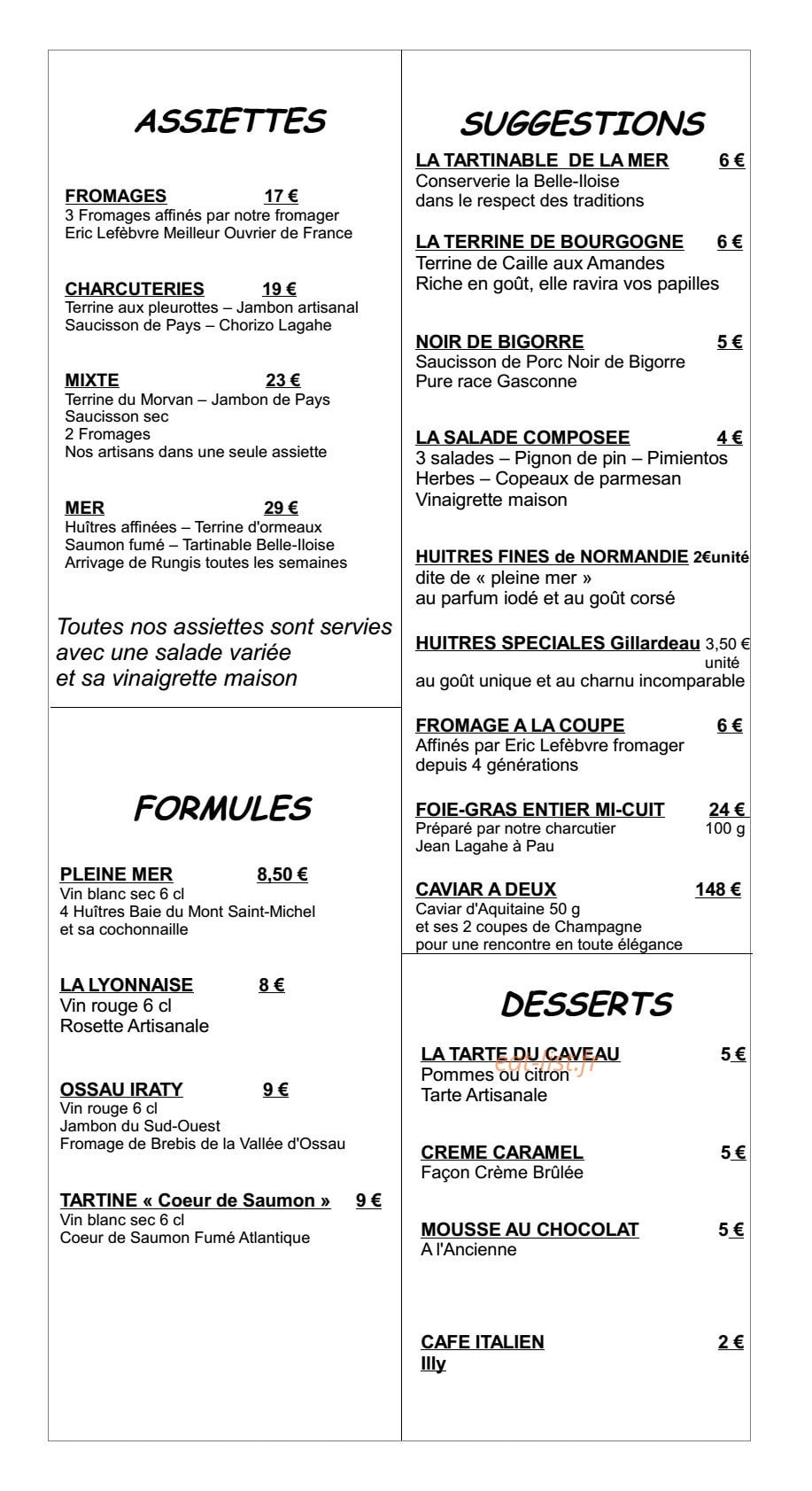 Le Caveau Rontaunay — carte page 1