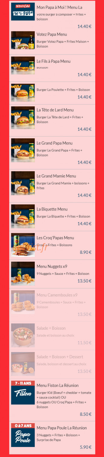 Les Burgers de Papa — carte page 1