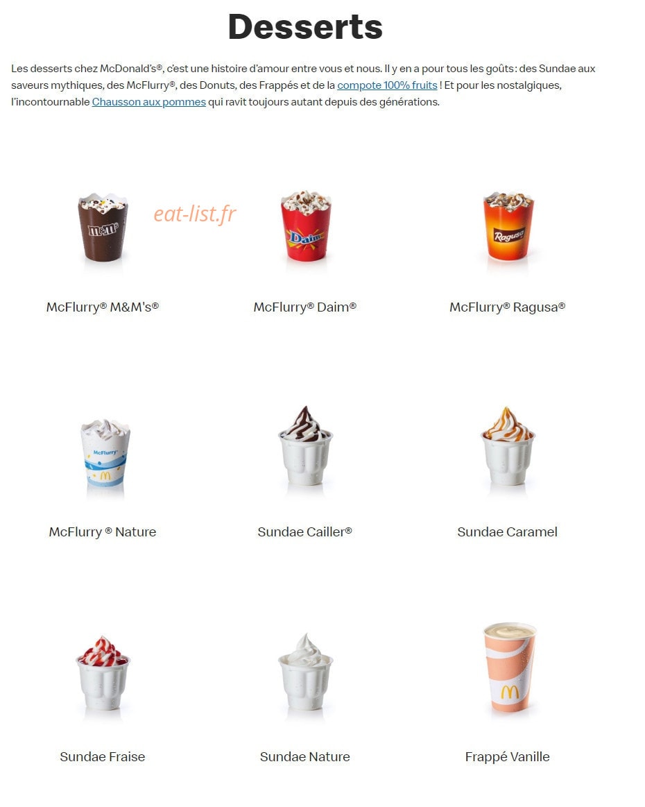 Mc Donald's — carte page 18