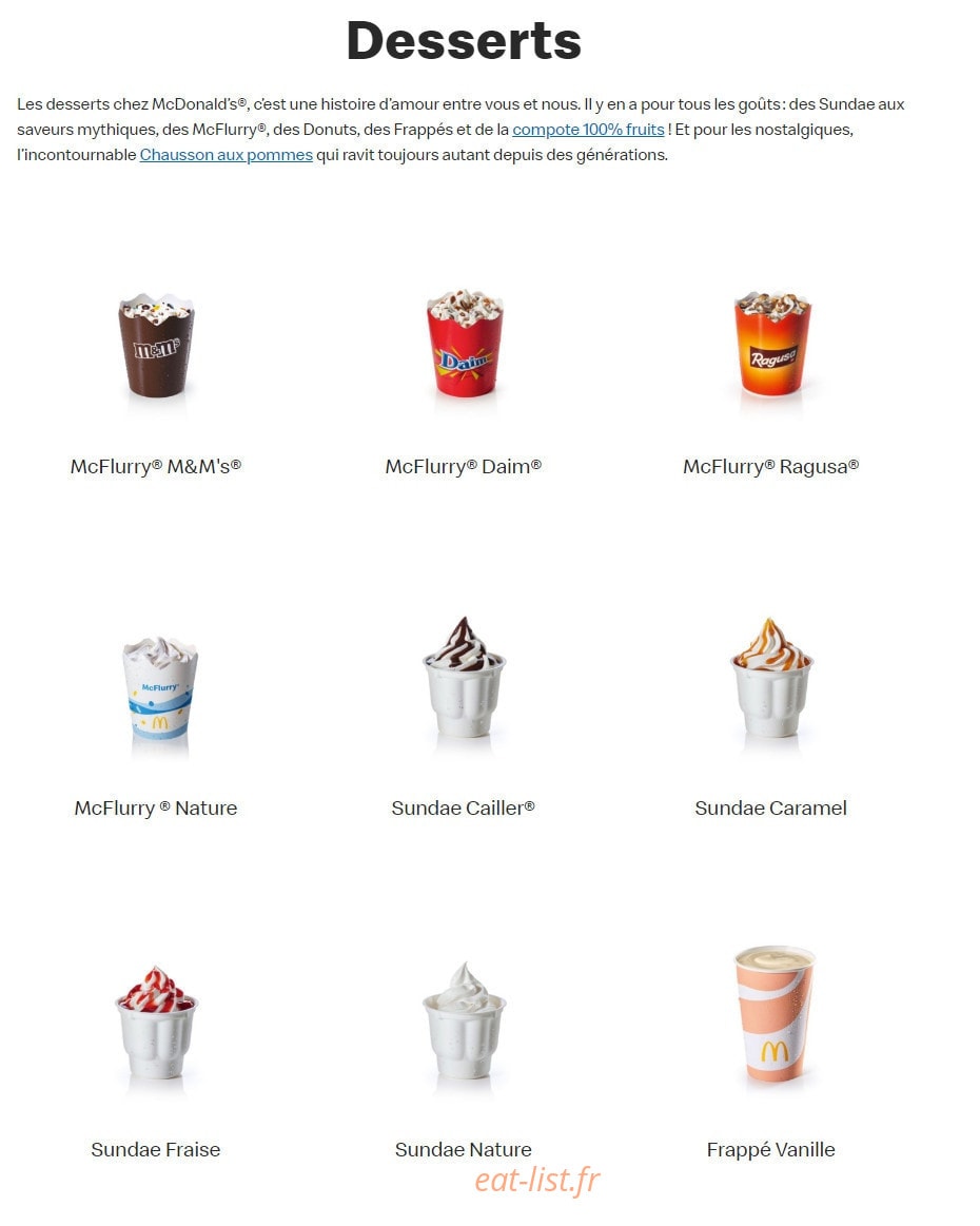 Mc Donald's — carte page 18