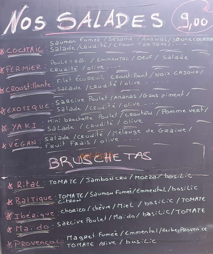 Carte et menu de Mieux Vaut Tartare, By Paraz'art à Saint Denis — Les salades et bruschettas