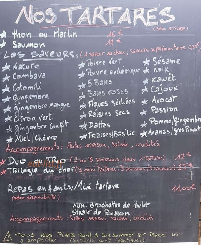 Carte et menu de Mieux Vaut Tartare, By Paraz'art à Saint Denis — Les tartares