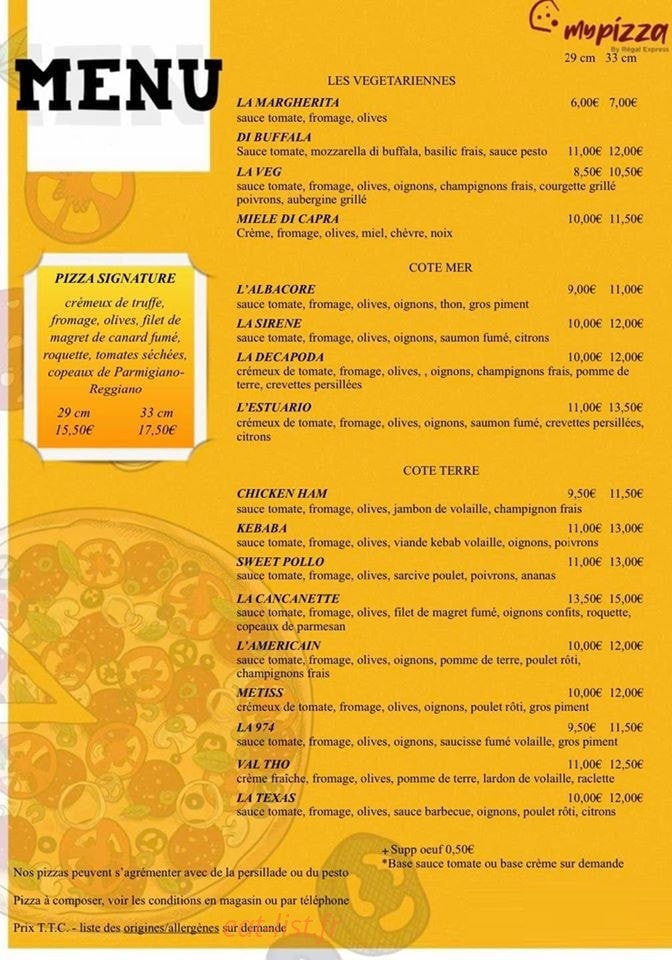 My Pizza By Régal Express — carte page 1