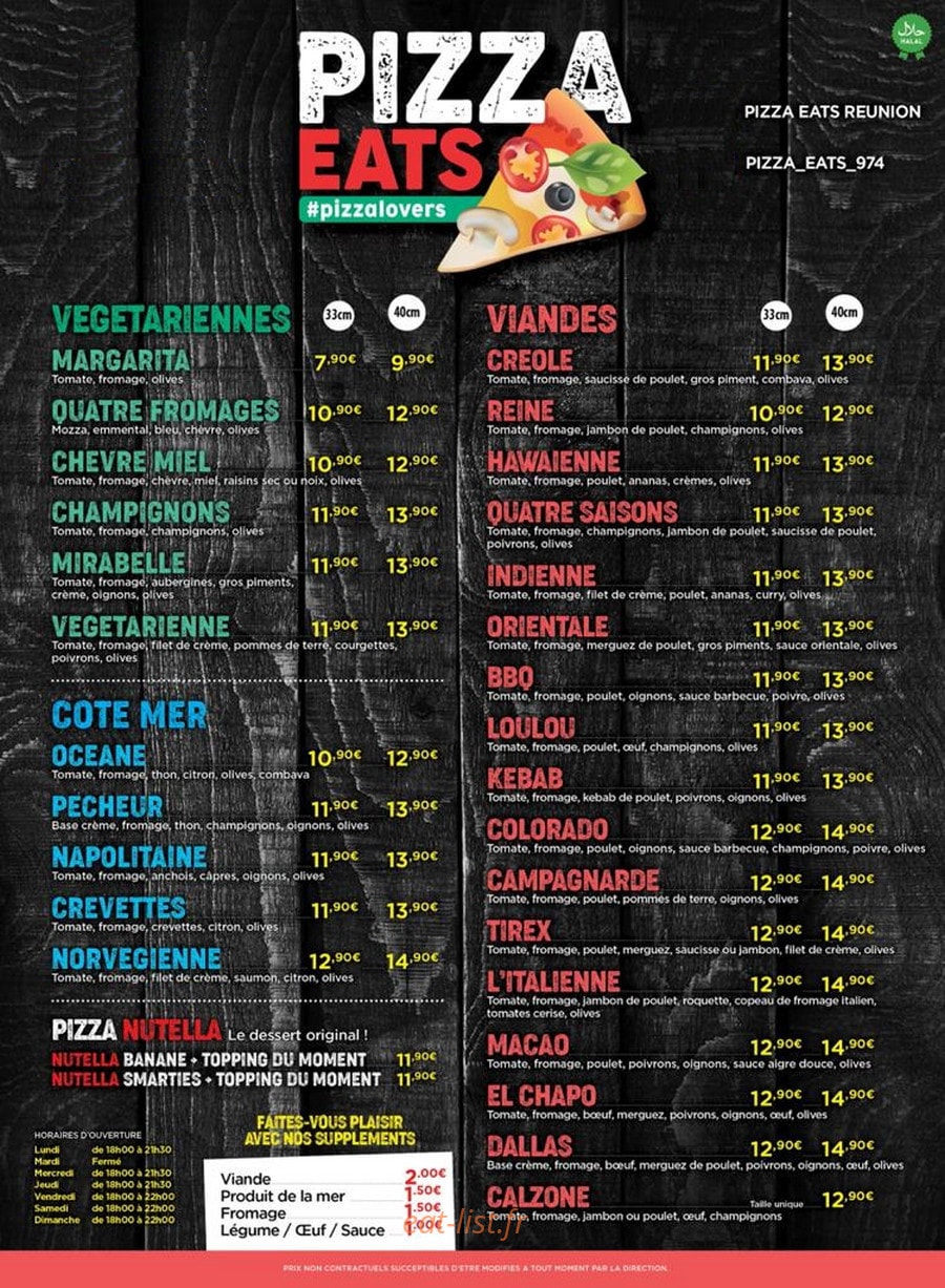Pizza Eats — carte page 1