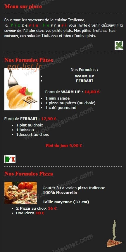 Pizzeria Ferrari — carte page 1