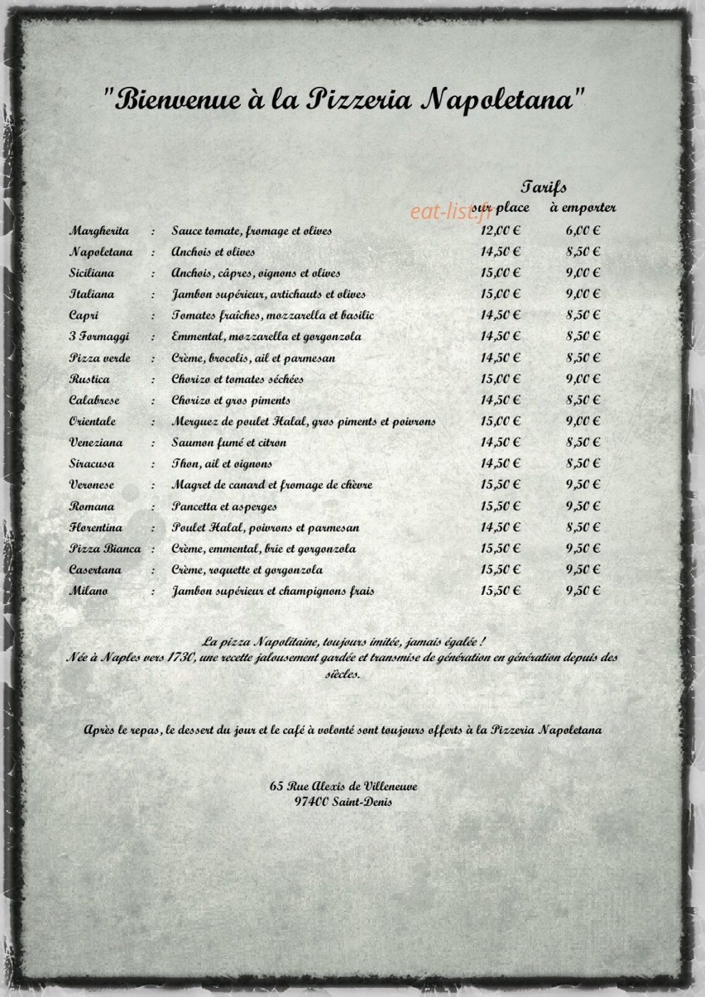 Pizzeria Napoletana — carte page 1