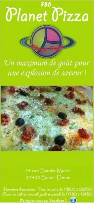 Planet Pizza — carte page 1