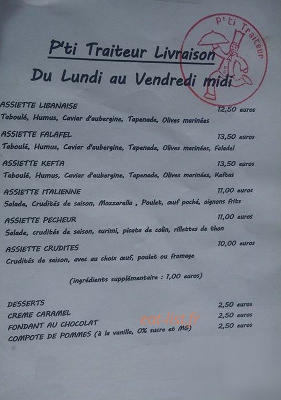 Pti Traiteur — carte page 1