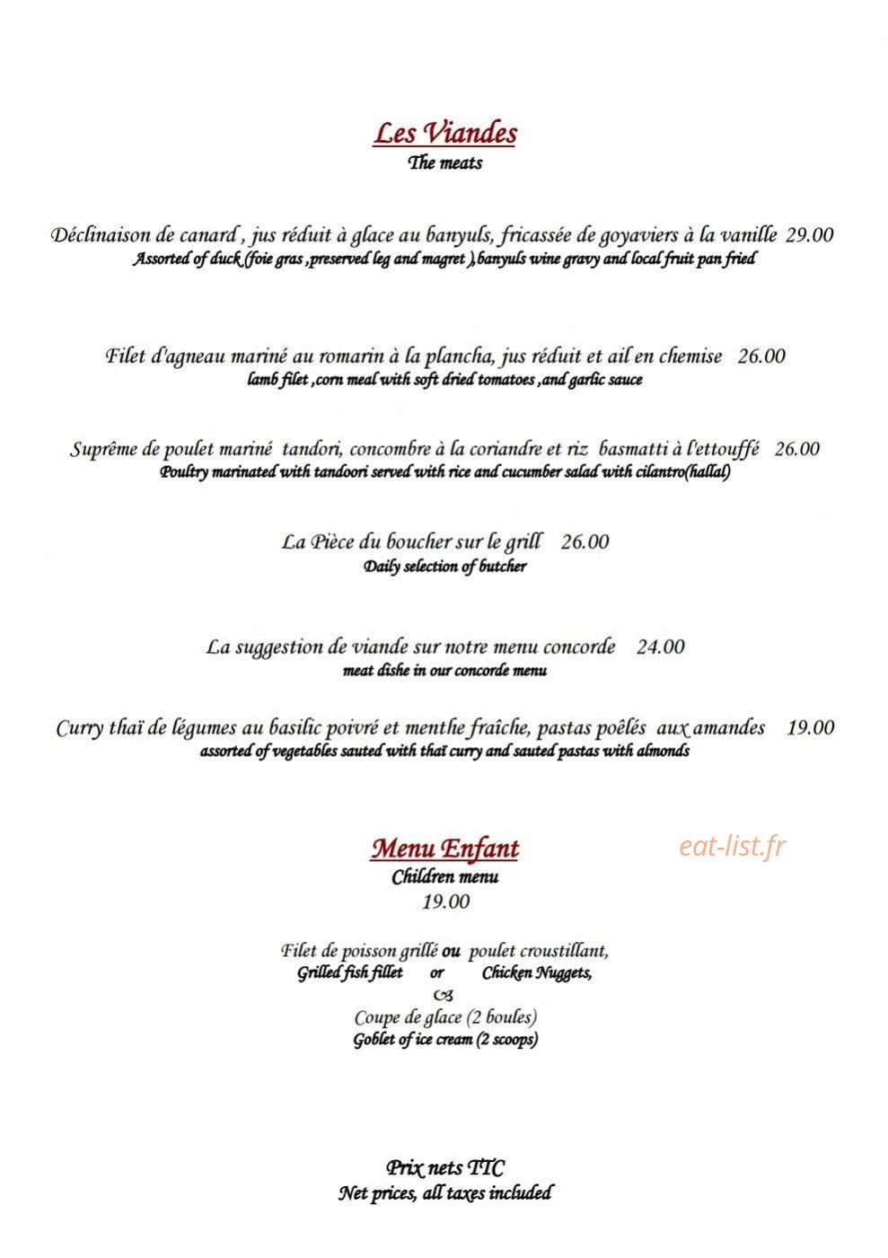 Restaurant Concorde — carte page 3