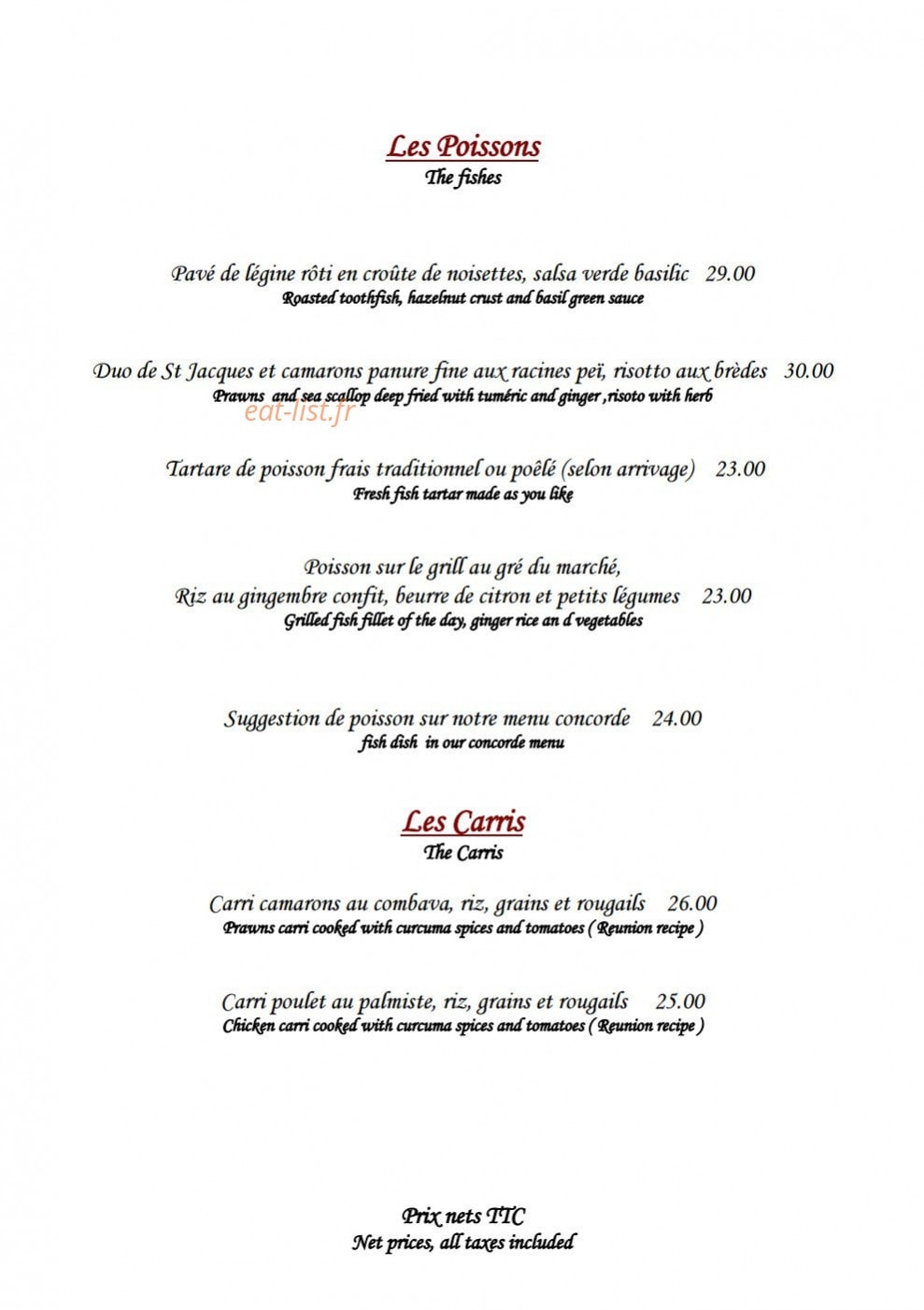 Restaurant Concorde — carte page 2