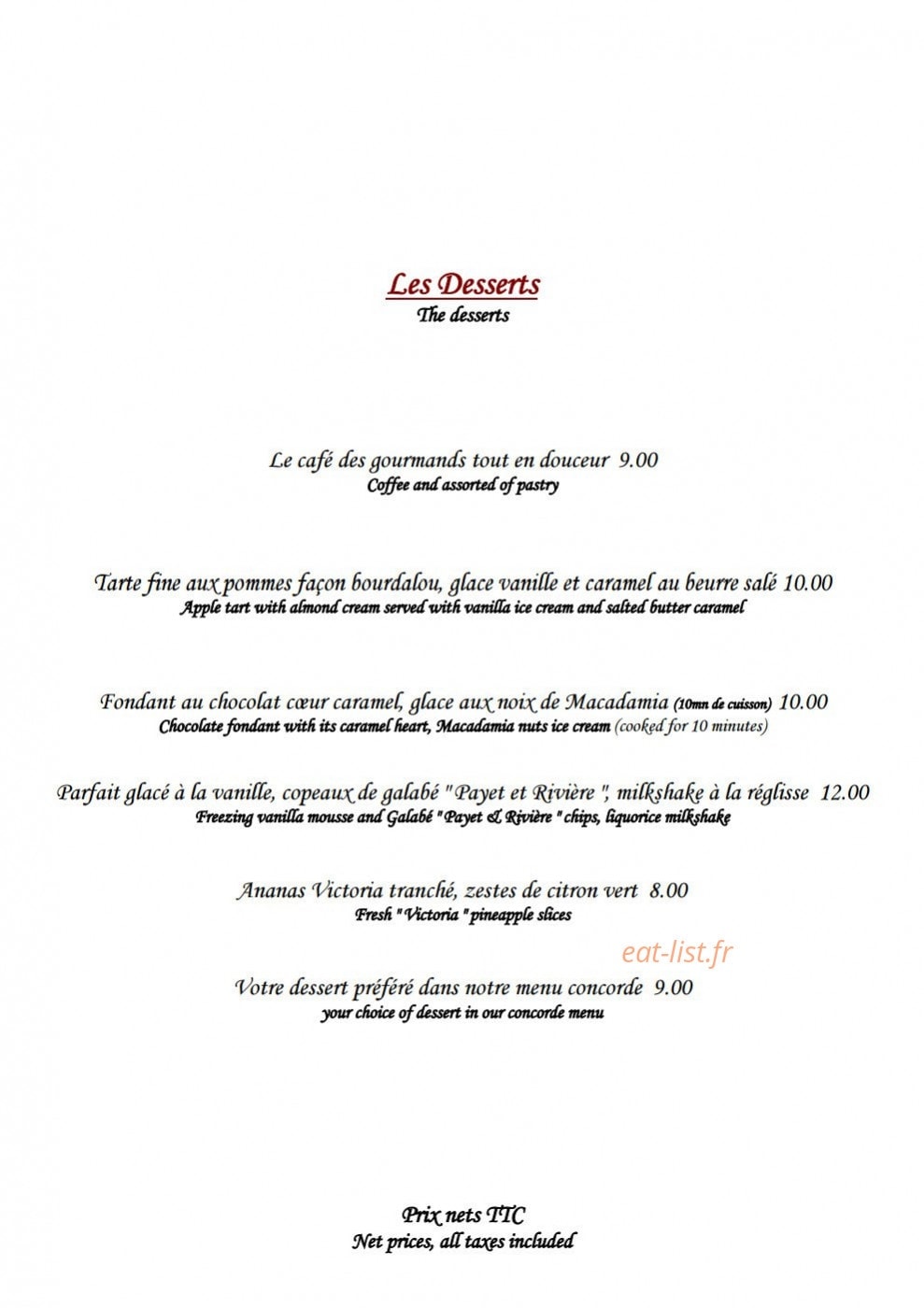 Restaurant Concorde — carte page 4