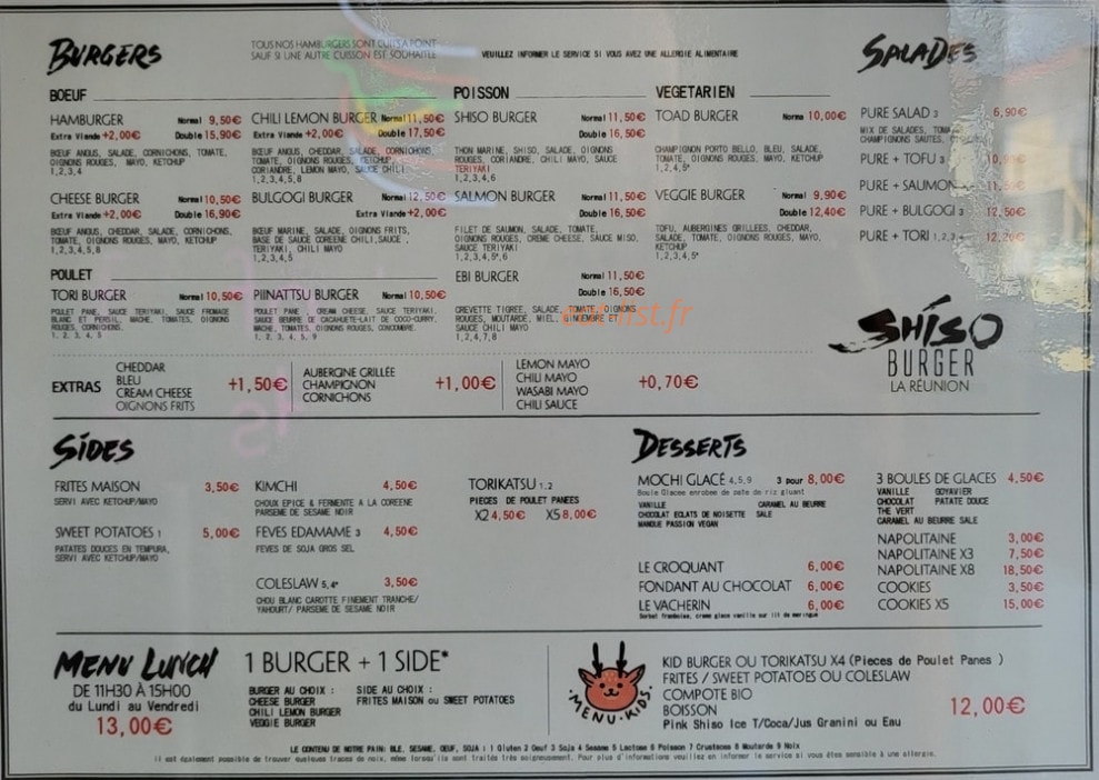 Shiso Burger — carte page 1