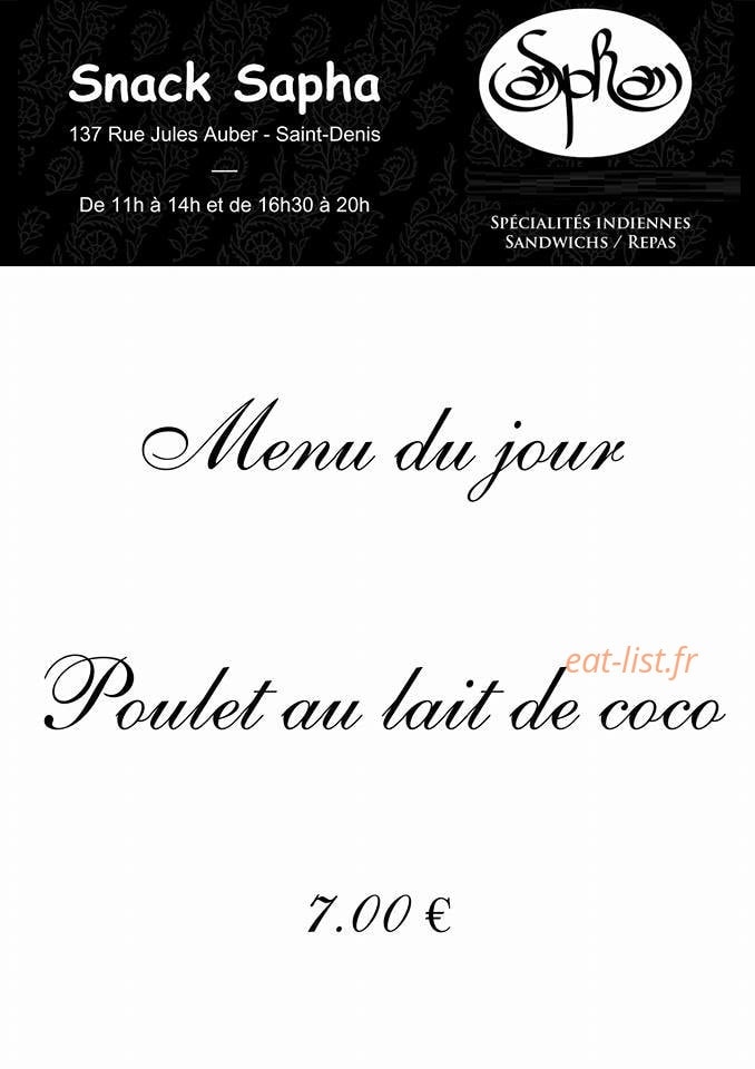Snack Sapha — carte page 1