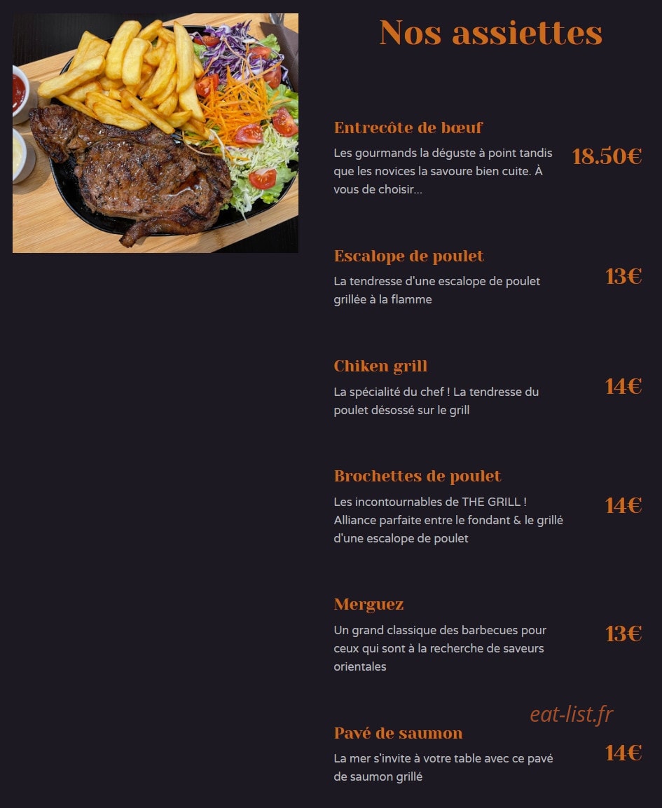 The Grill — carte page 1