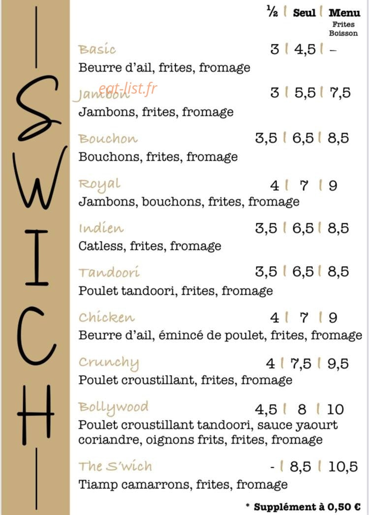 The S'wich — carte page 1