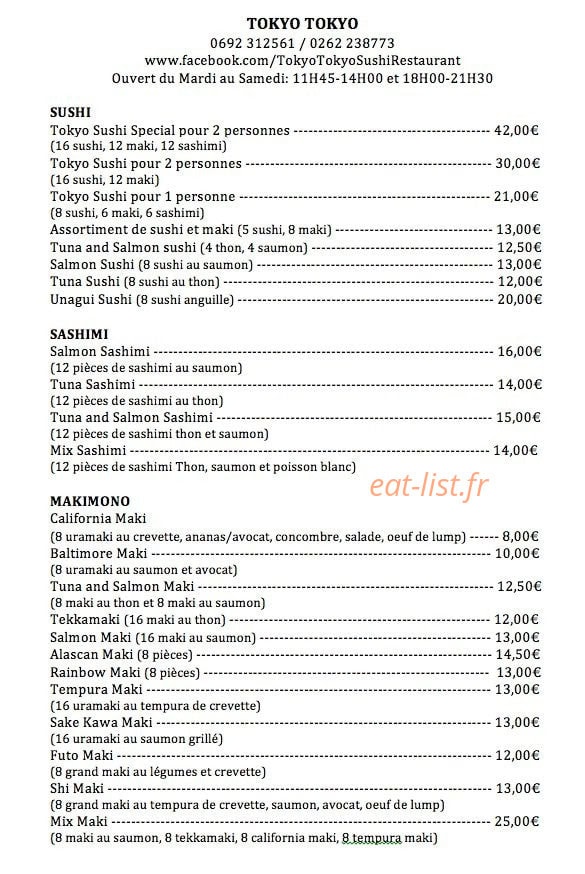 Tokyo Tokyo — carte page 1