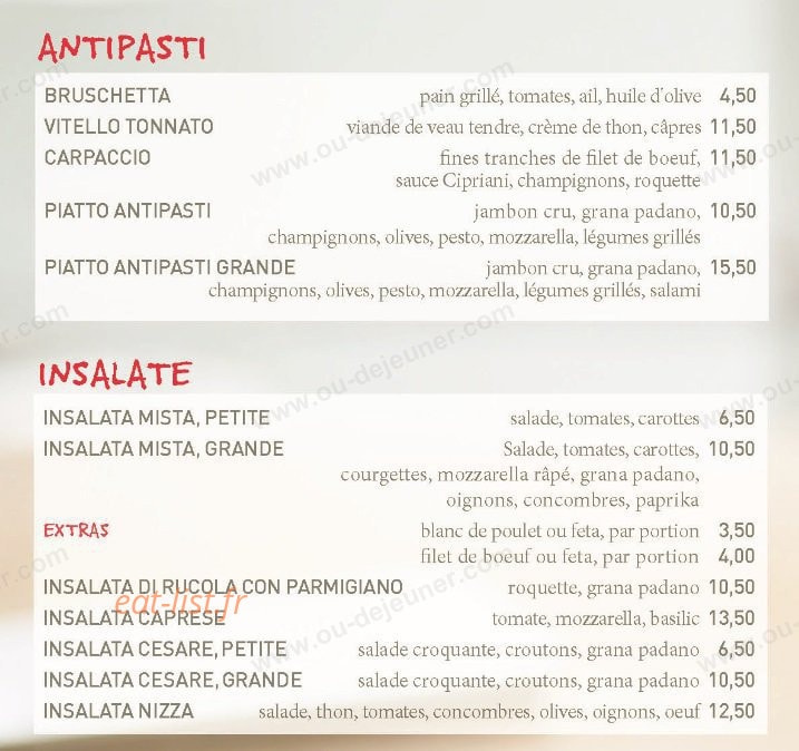 Vapiano — carte page 1