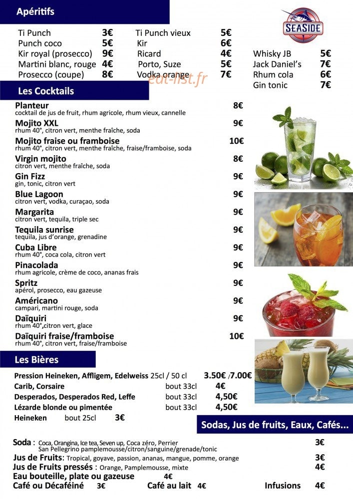 Carte et menu de Restaurant Seaside à Saint Francois — Boissons