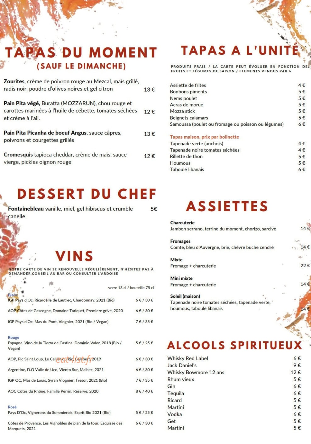 Alidou Culture Bar — carte page 1